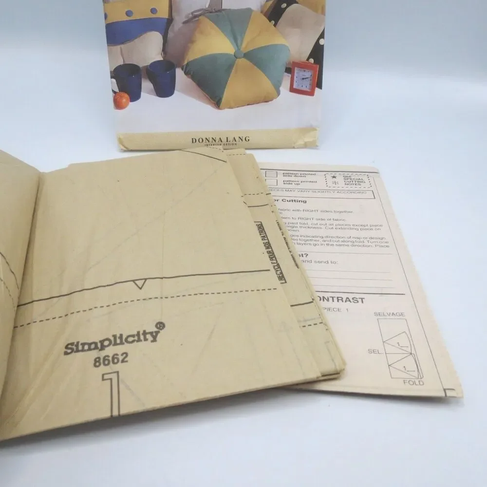 Simplicity 8662 Elegant Casual Pillows ONE SIZE Home Decor Pattern 1999